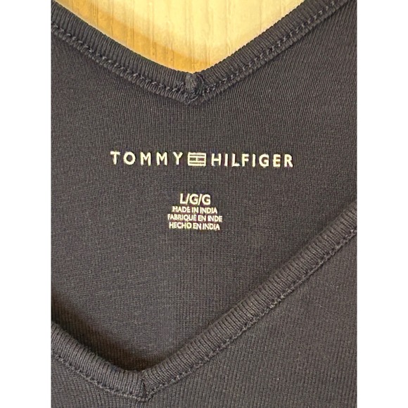 Tommy Hilfiger Women Navy Blue V Neck Tank Top Star Tie Shoulder Size L July 4th - Picture 4 of 6